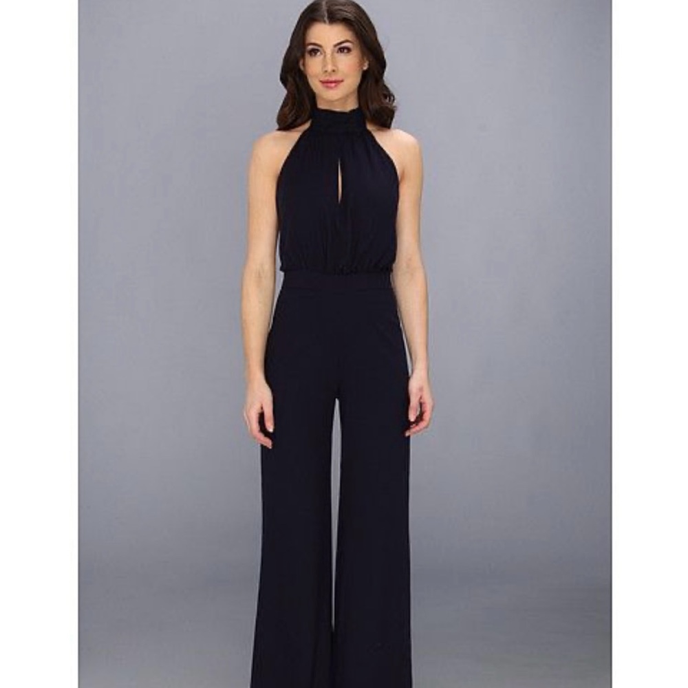 ABS Allen Swartz NWOT Black halter jumpsuit open back Stunning! Size 0